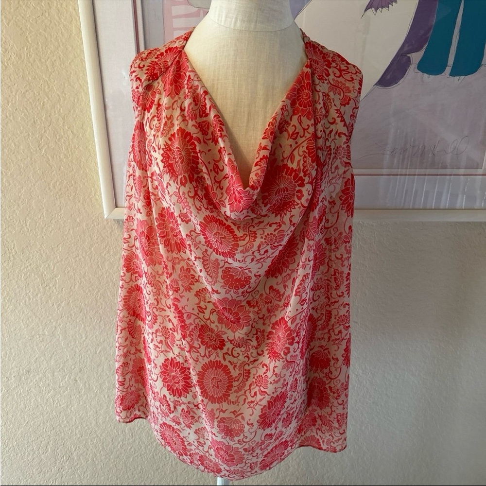 Cabi Floral Print Draped Front, Cut-Out Back Sleeveless Blouse